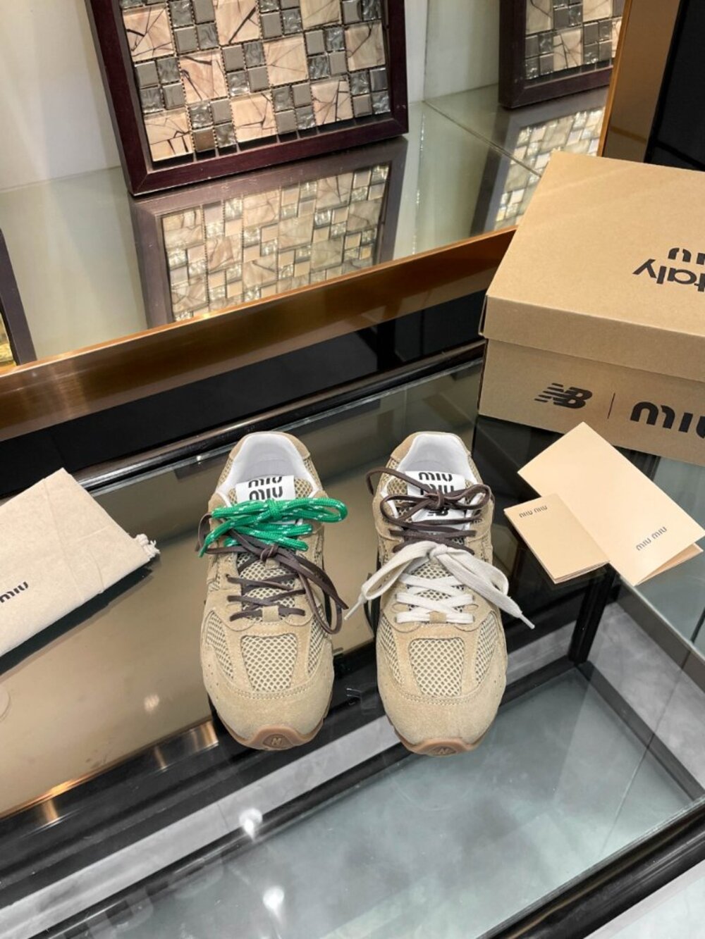 ✨ Authentic Miu Miu x New Balance Khaki Suede Sneakers